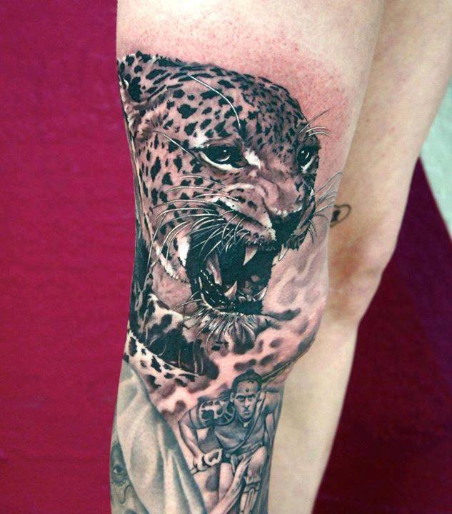Jaguar Tattoo On Leg by AB Martinez