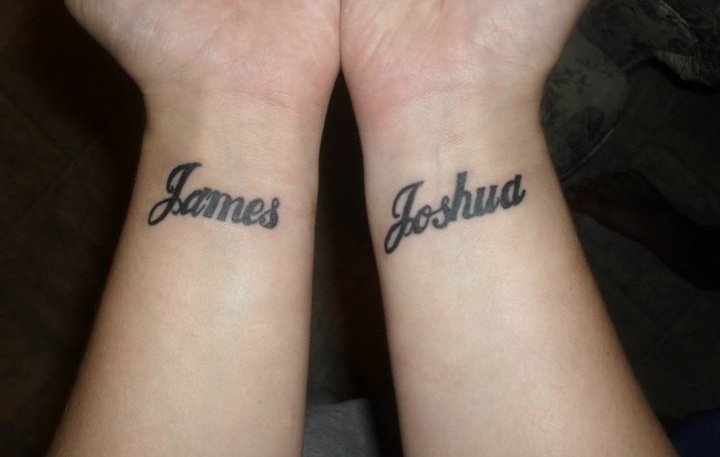 James And Joshua Name Tattoo On Couple Wrist