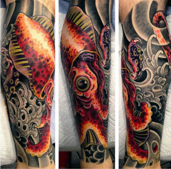 Japanese Squid Tattoo On Arm