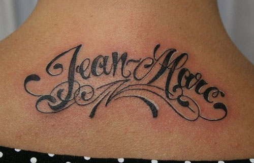 Jean Mare Name Tattoo On Back Neck