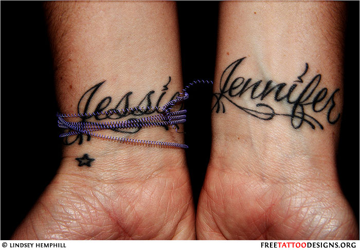 Jessie And Jennifer Name Tattoo On Both Wrist