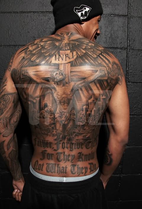 Jesus On Cross Tattoo On Man Full Back