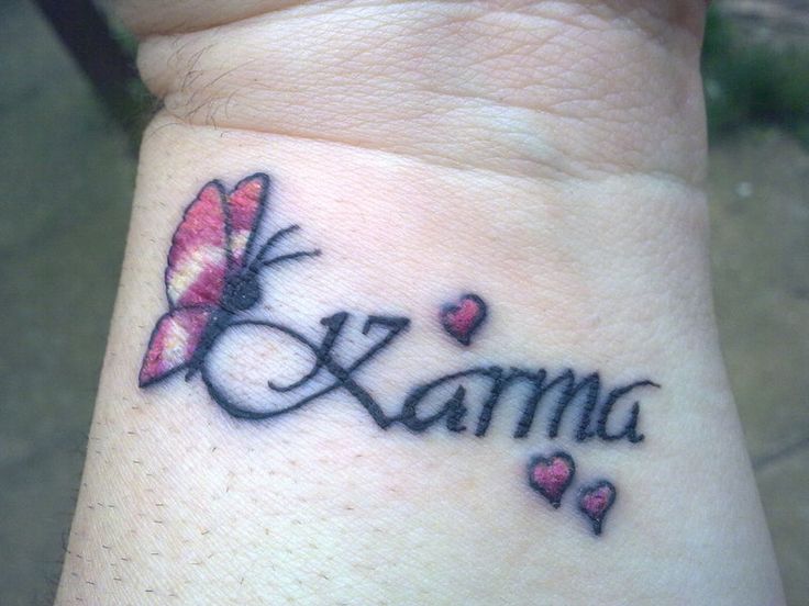 Karma Name With Butterfly Tattoo On Wrist