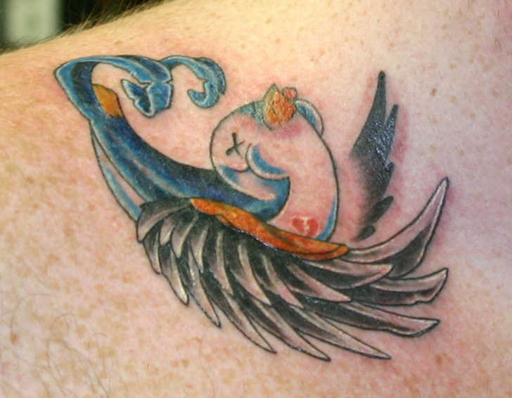 Left Back Shoulder Color Sparrow Tattoo