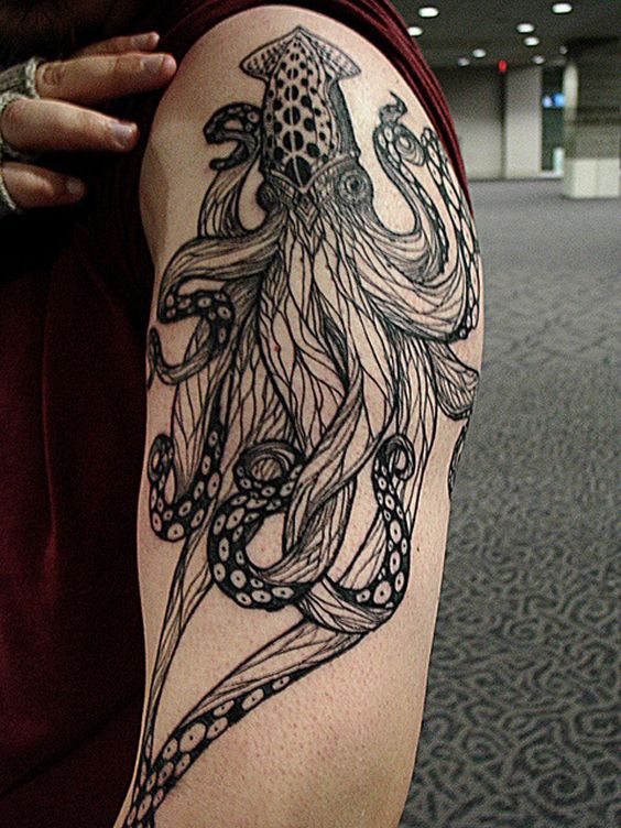 Left Half Sleeve Squid Tattoo
