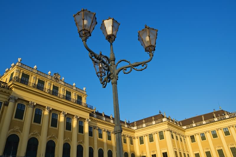 Light Lamp At The Front Facade Of The Schonbrunn Palace In Vienna