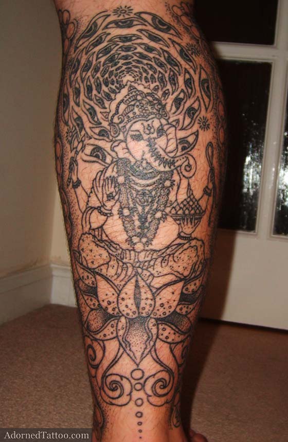 Lord Ganesh Tattoo Design For Leg Calf