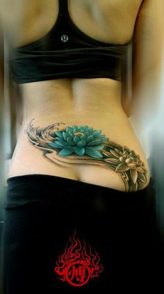 Lotus Flowers Tattoo On Women Lower Back
