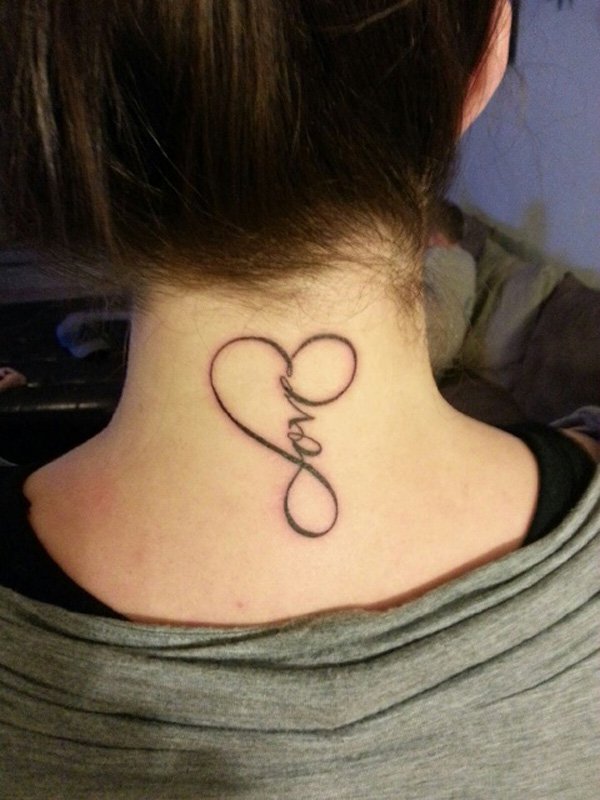 Love Heart Tattoo On Women Back Neck