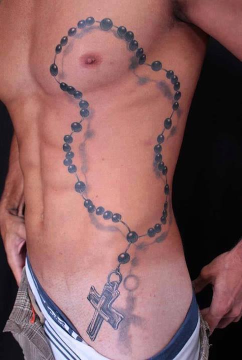 Lovely Rosary Tattoo On side Rib For Men