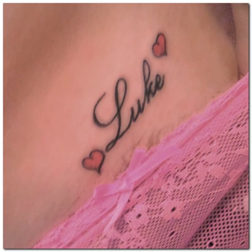 Luke Name With Two Hearts Tattoo Design