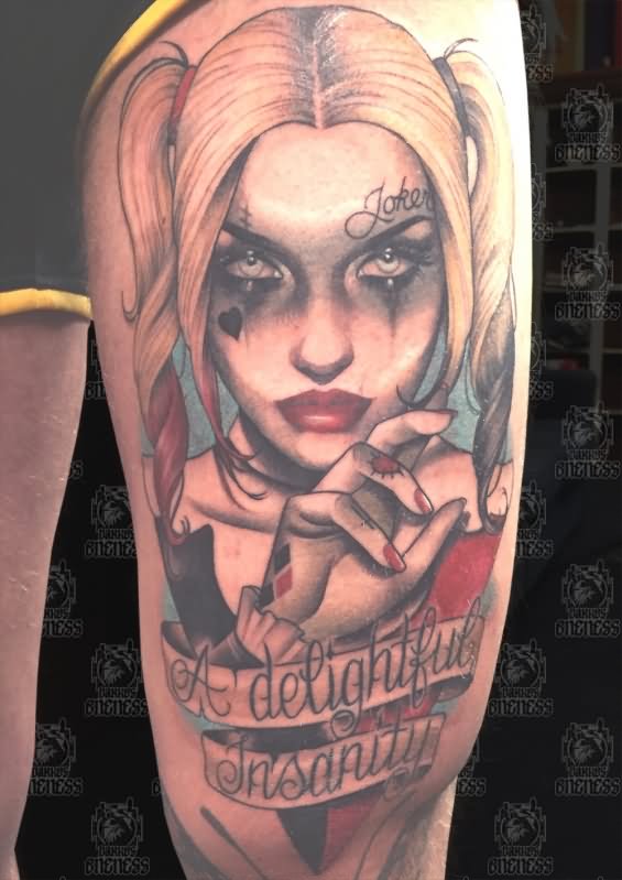 Madeleine Harley Quinn Tattoo With A Delightful Insanity Banner