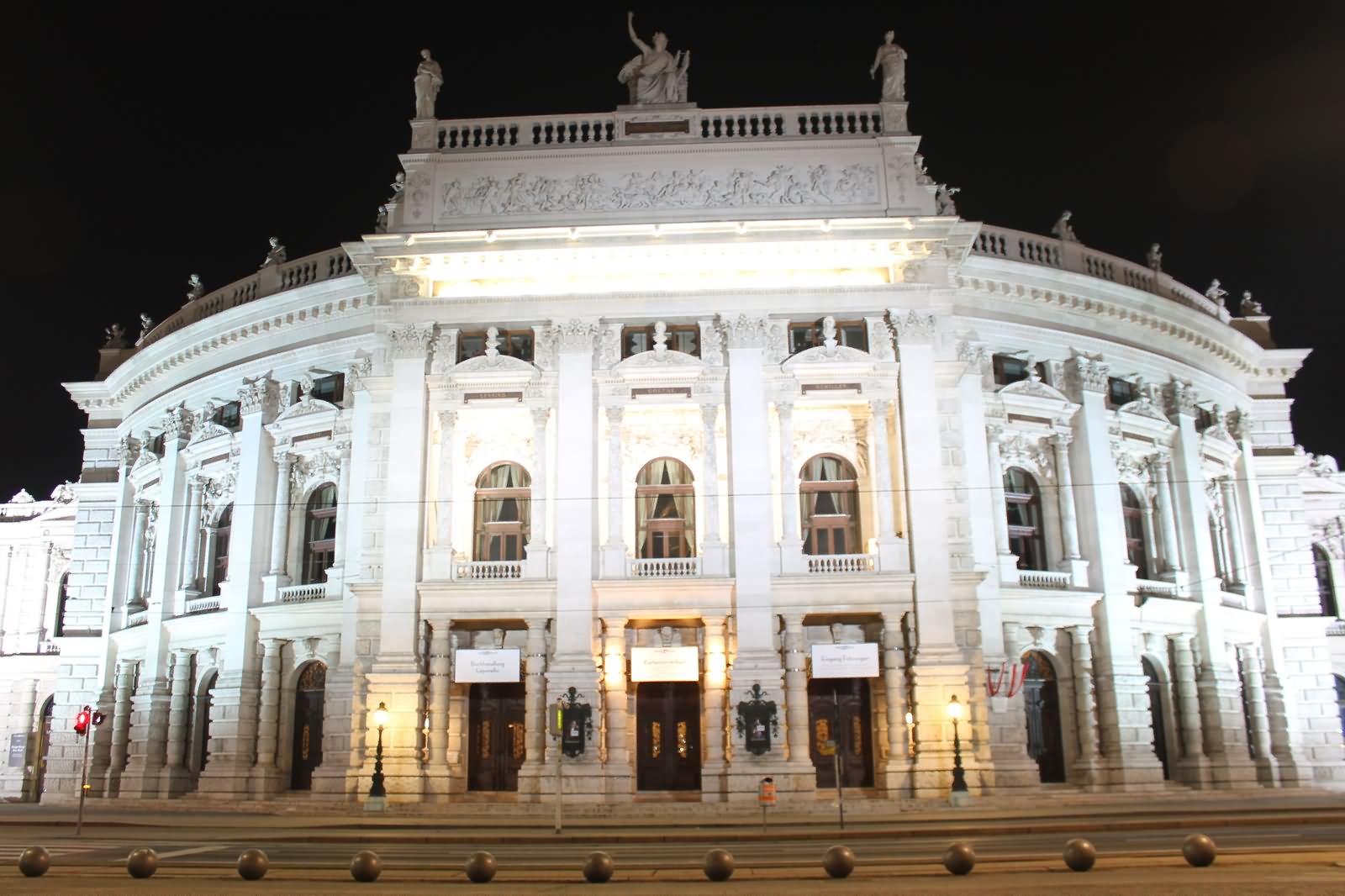 Main Entrance Of The Burgtheater Lit Up At Night