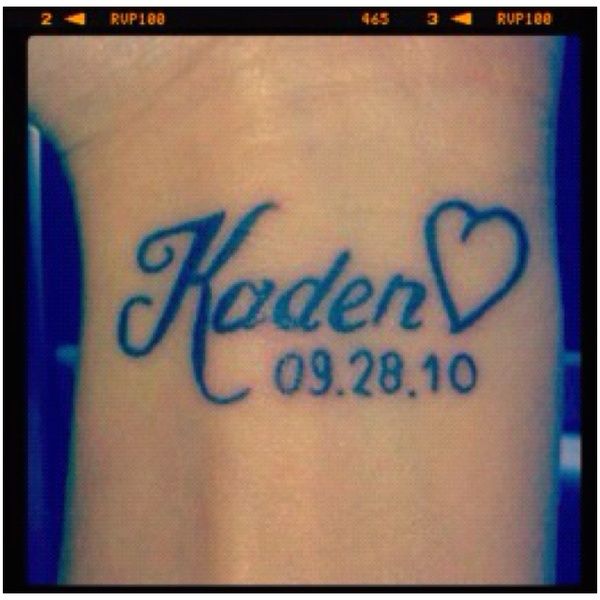 Memorial Kaden Name With Heart Tattoo On Wrist