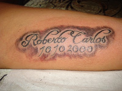 Memorial Roberto Carlos Name Tattoo Design For Forearm