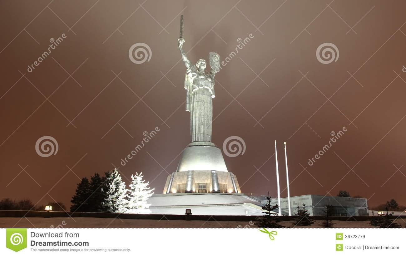 Mother Motherland Statue In Kiev, Ukraine At Night