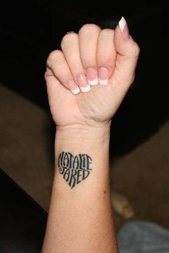 Natalie Jared Name Tattoo On Girl Wrist