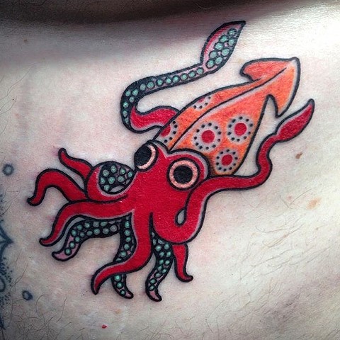 Nice Squid Tattoo Design by Brian Graydon