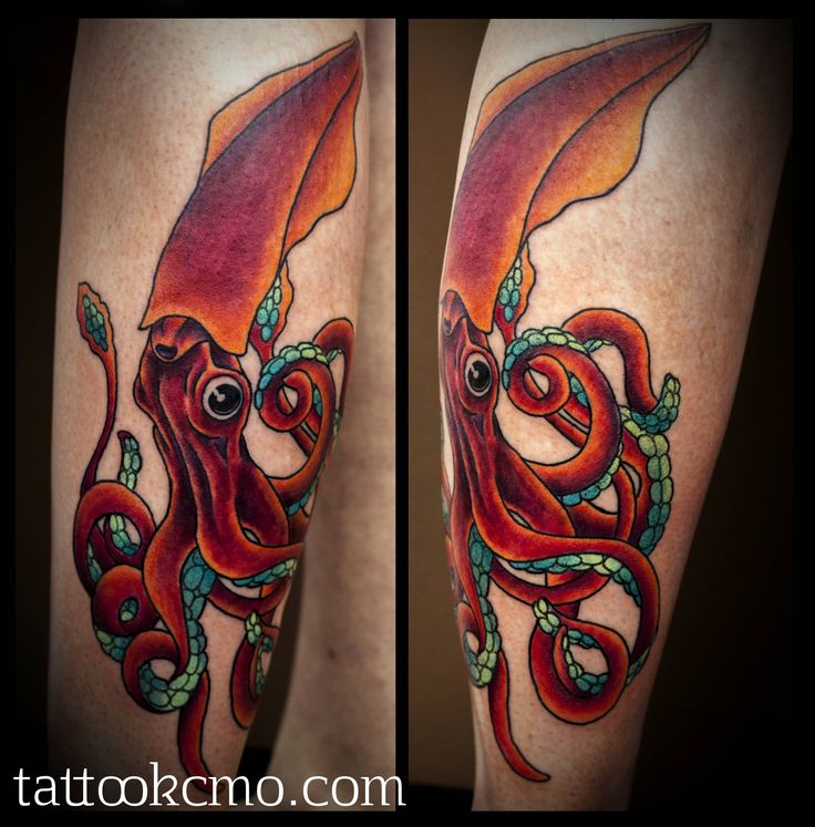 Nice Squid Tattoo On Leg