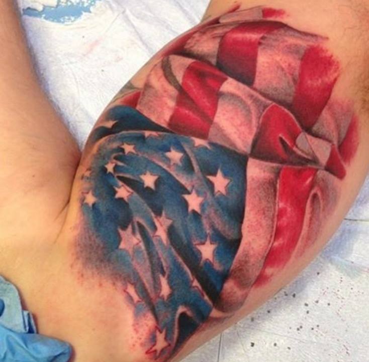 Nice US Flag Tattoo On Half Sleeve