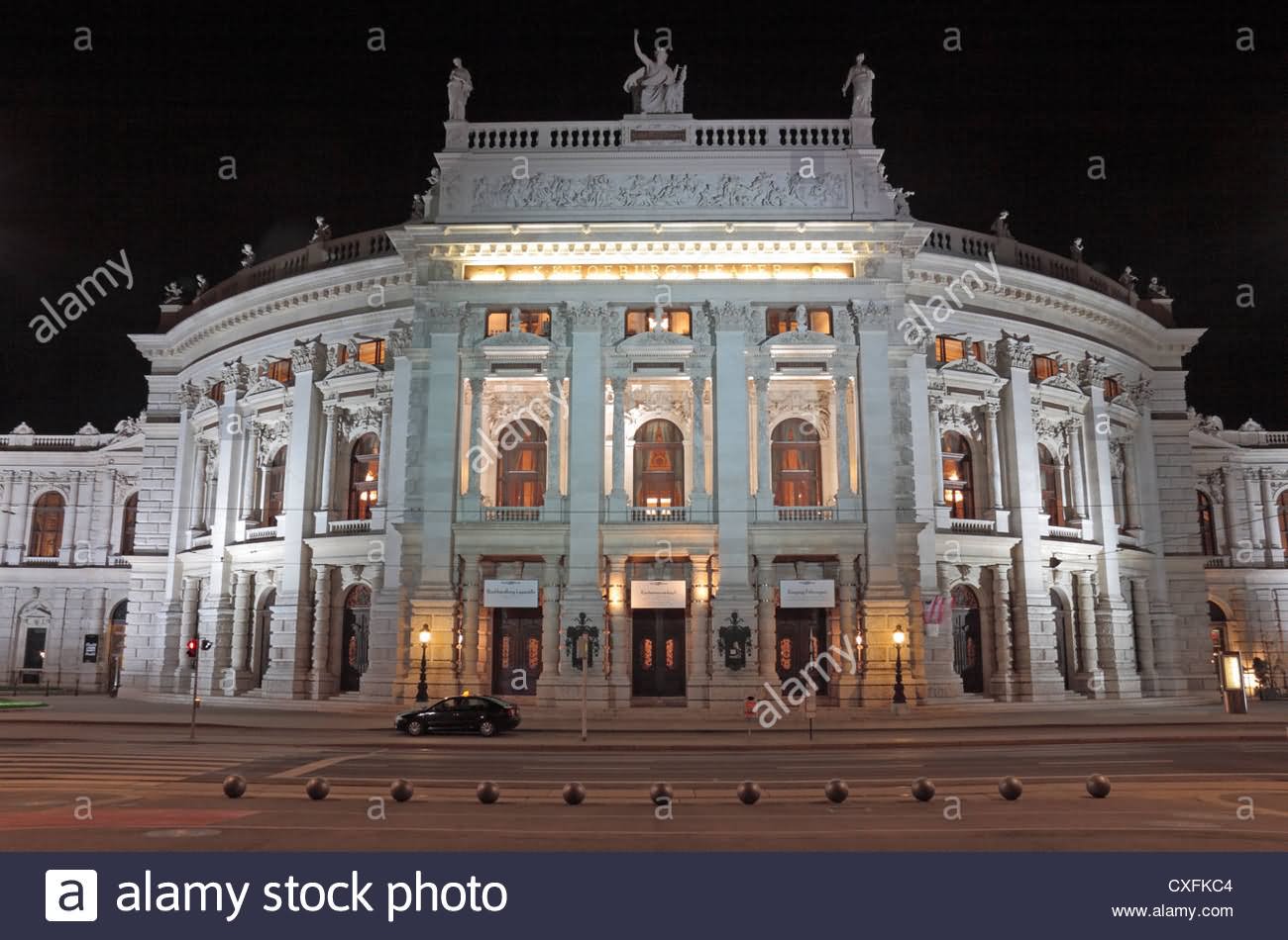 Night Time View Of The Burgtheater In Vienna