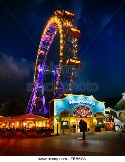 Night Time View Of The Wiener Riesenrad In Vienna, Austria