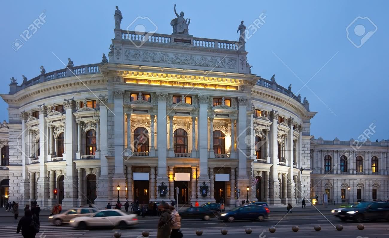 Night View Of The Burgtheater In Vienna, Austria