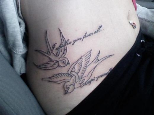 Outline Sparrow Tattoos On Right Hip