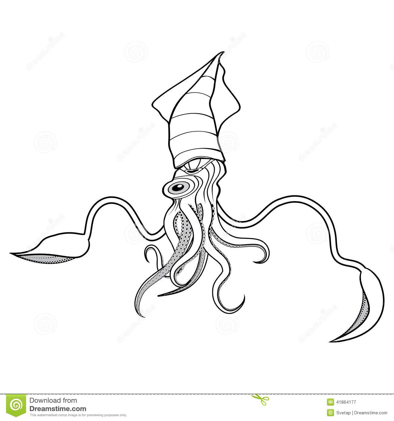 Outline Squid Tattoo Design Stencil