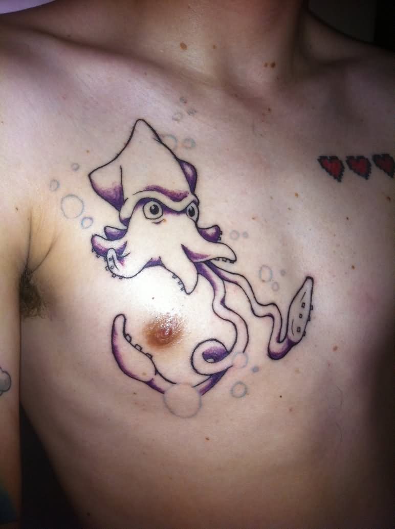 Outline Squid Tattoo On Chest by Sleepybeetlejuice