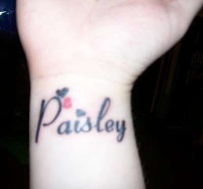 Paisley Name With Hearts Tattoo On Wrist