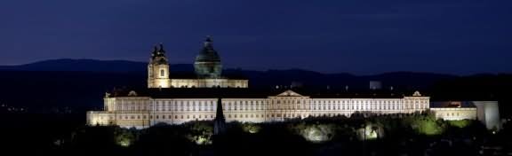 Panorama View Of The Melk Abbey At Night