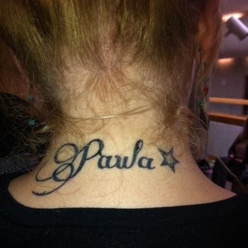 Paula Name With Star Tattoo On Back Neck