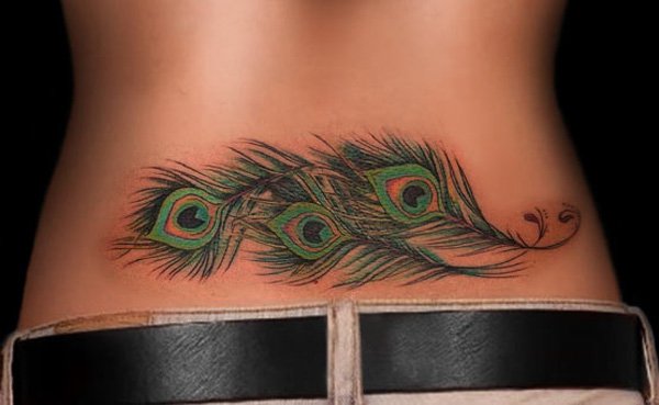 Peacock Feathers Tattoo Design For Women Lower Back