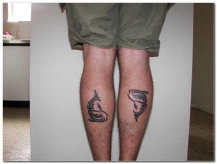Pisces Tattoo On Both Leg Calf