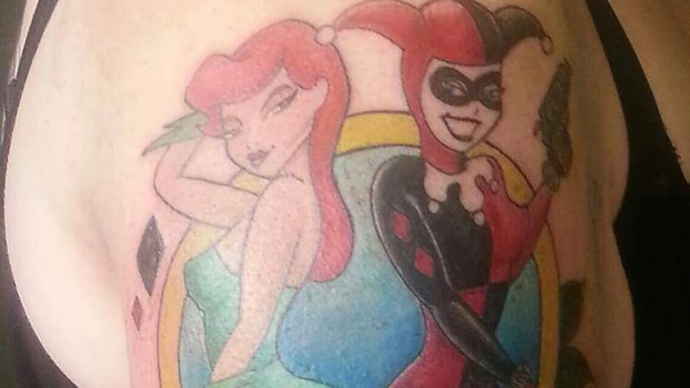 Poison Ivy And Harley Quinn Tattoos On Shoulder