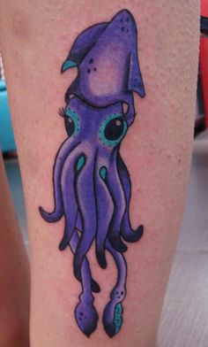 Purple Ink Cute Squid Tattoo