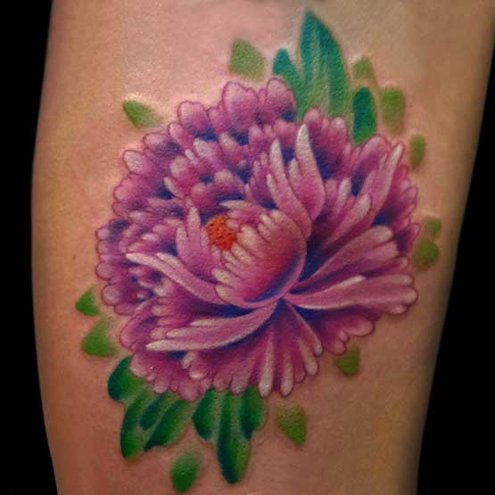 Purple Ink Dahlia Flower Tattoo Design