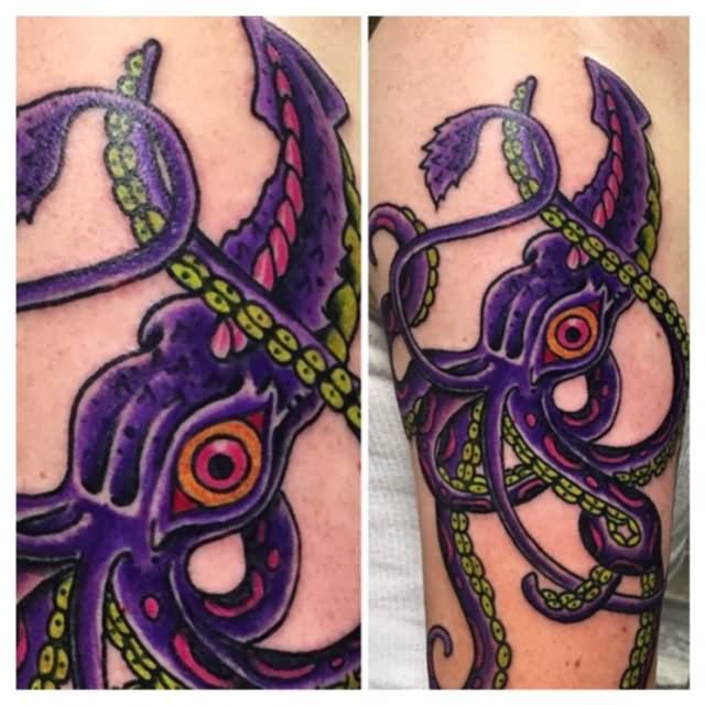 Purple Ink Squid Tattoo