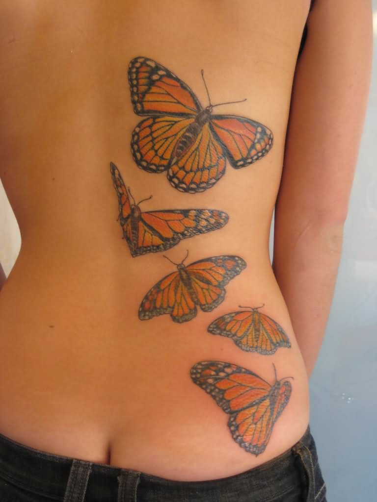Realistic Butterflies Tattoo On Lower Back