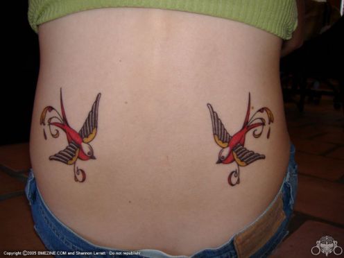 Red Ink Sparrow Tattoos On Back