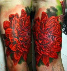 Red Watercolor Dahlia Flower Tattoo Design For Sleeve By NikaSamarina