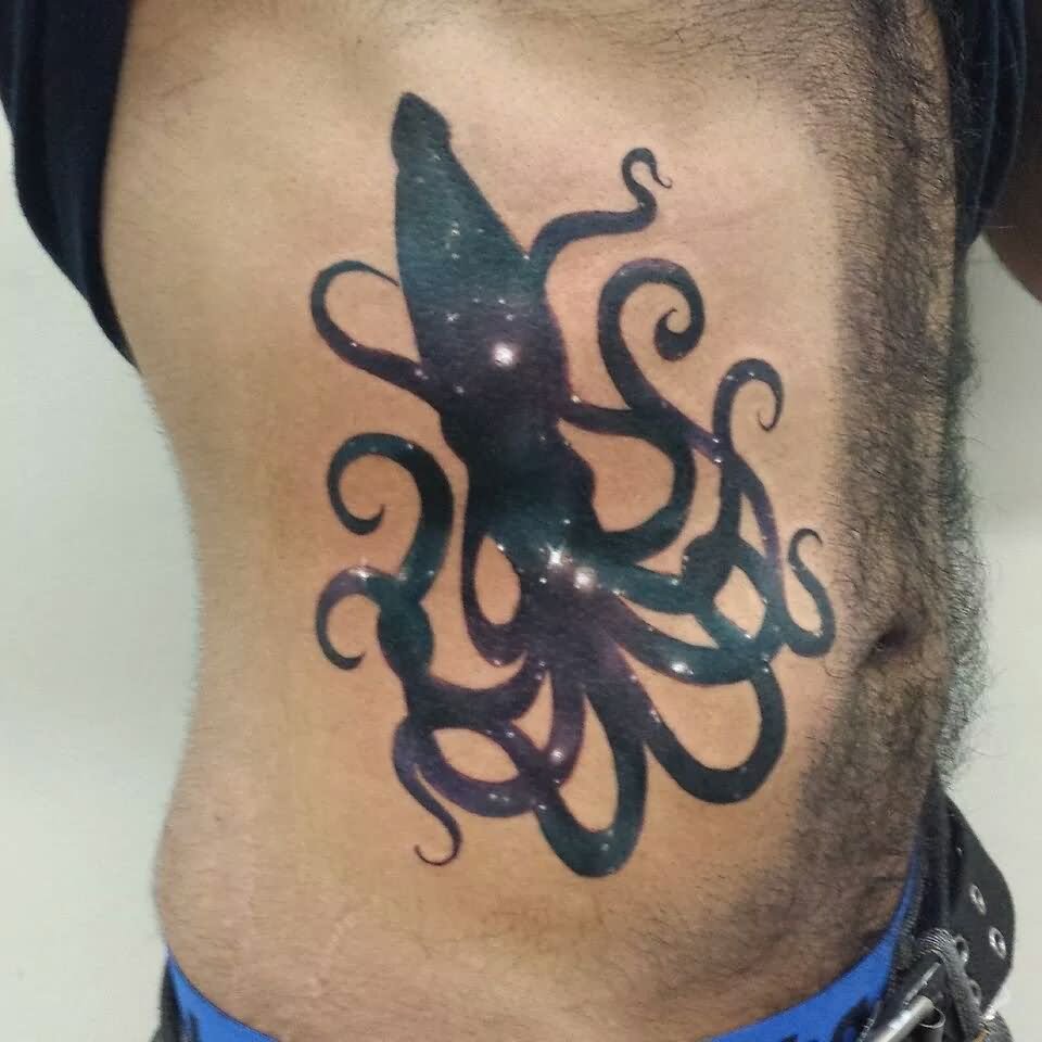 Rib Side Squid Tattoo For Men