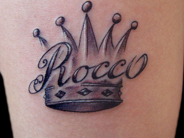 Rocco Name With Crown Tattoo Design