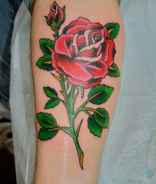 Rose Tattoo Design For Leg Calf