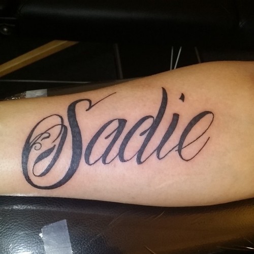 Sadie Name Tattoo On Forearm