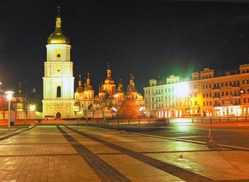 Saint Sophia Cathedral Courtyard Night View Image