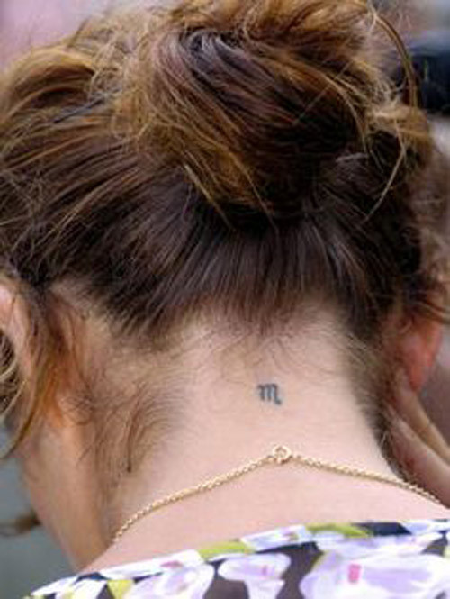 Scorpio Symbol Tattoo On Girl Back Neck