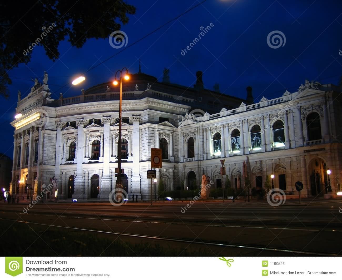 Side Of The Burgtheater In Vienna At Night
