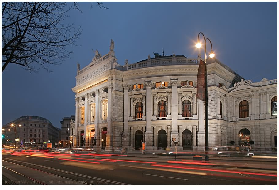 Side View Of The Burgtheater At Night With Motion Lights